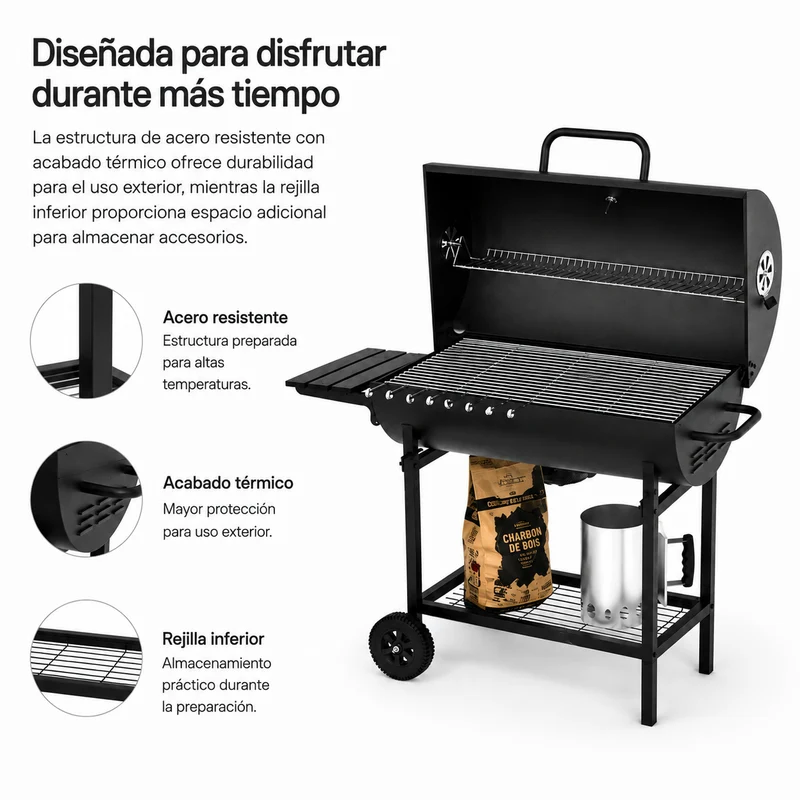 Barbacoa De Carbón Con Tapa Y Ventilación Ajustable Para Jardín Con Ruedas