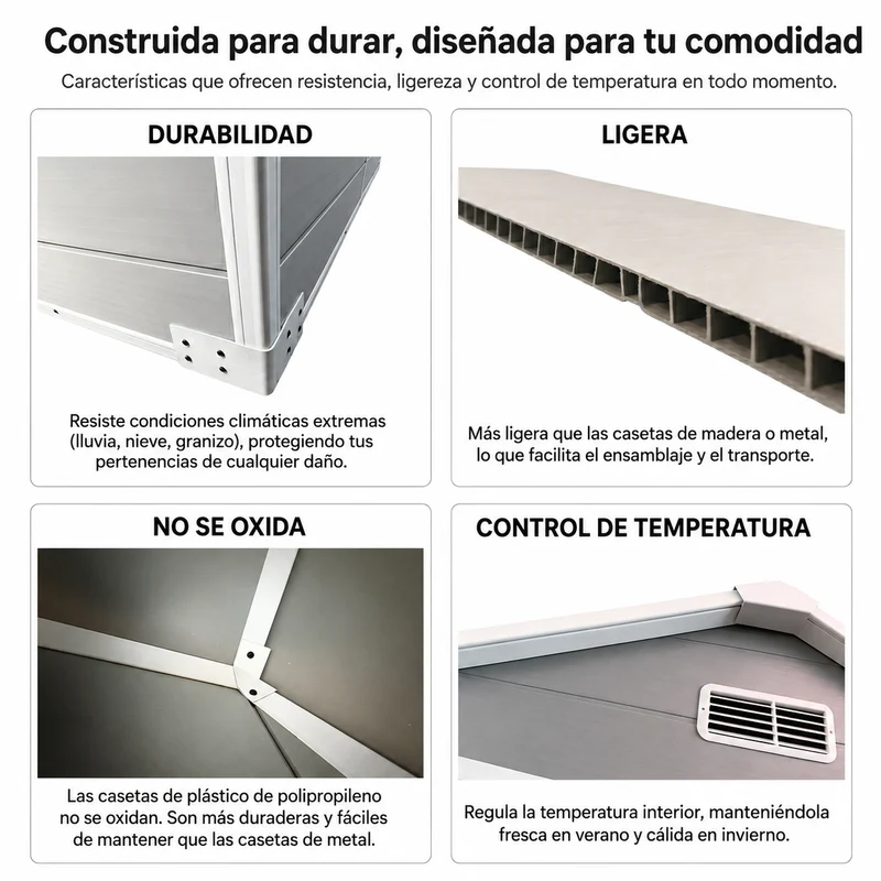 Caseta de jardín grande de resina 6x4" con doble puerta, ventana y ventilación integrada