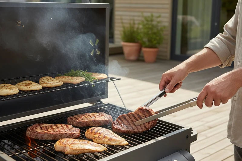 Barbacoa de carbón con ruedas para jardín y terraza con parrilla 57x42 cm
