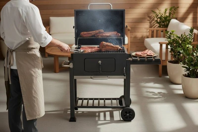 Barbacoa de carbón con ruedas para jardín y terraza con parrilla 57x42 cm