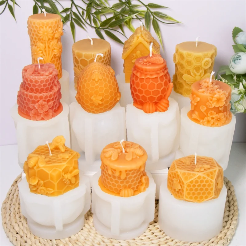 3D Bee Honeycomb Candle Silicone Mold DIY Honeycomb