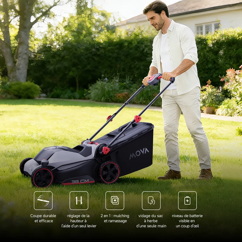 MOVA GL415 Tondeuse à gazon sans balais 40 V, 38 cm