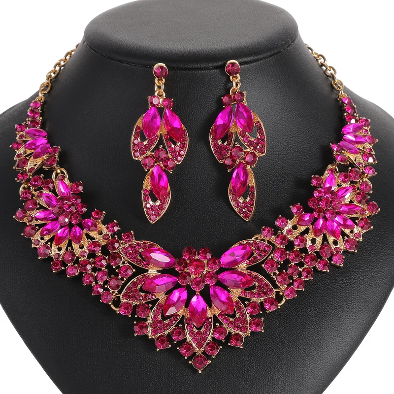 Retro Leaf & Flower Necklace Set (2-Piece)