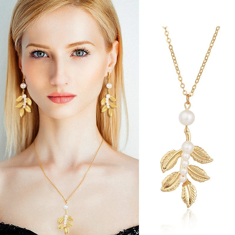 Baroque Golden Leaf Bridal Jewelry Set