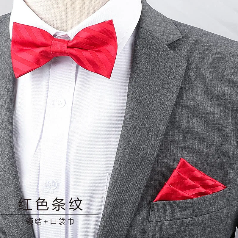 Men's Multicolor Bow Tie & Pocket Square Set