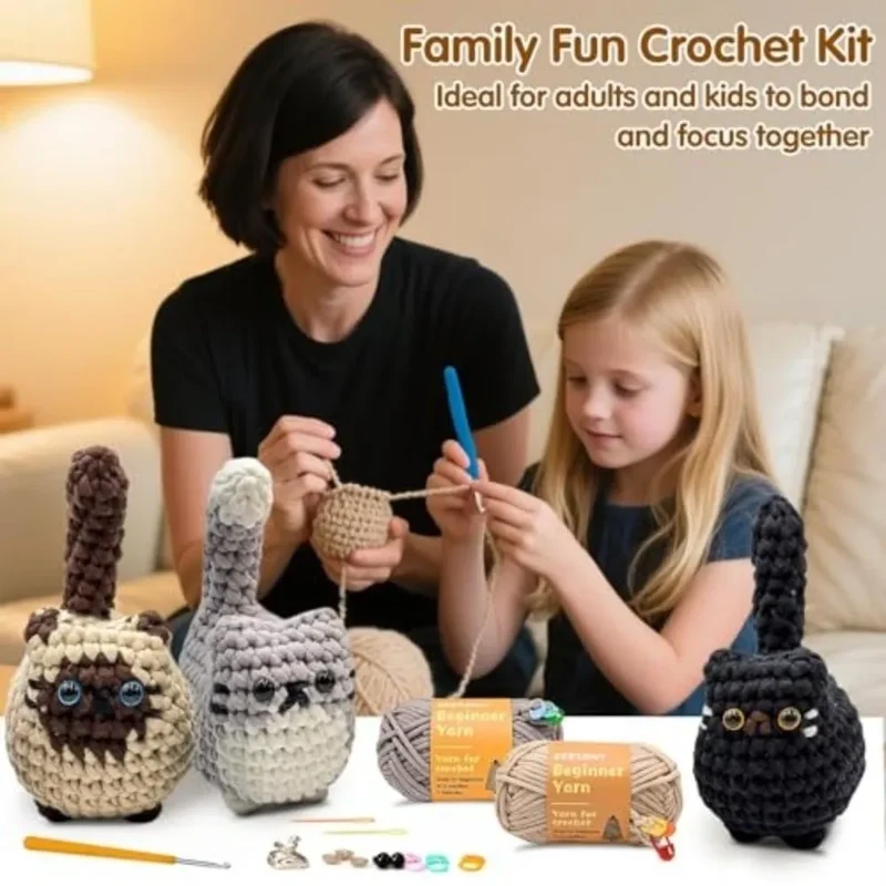 A Set Easy Cat Crochet Animals DIY Handmade Crafts Crochet Kit Crochet Animal Kit For Beginners