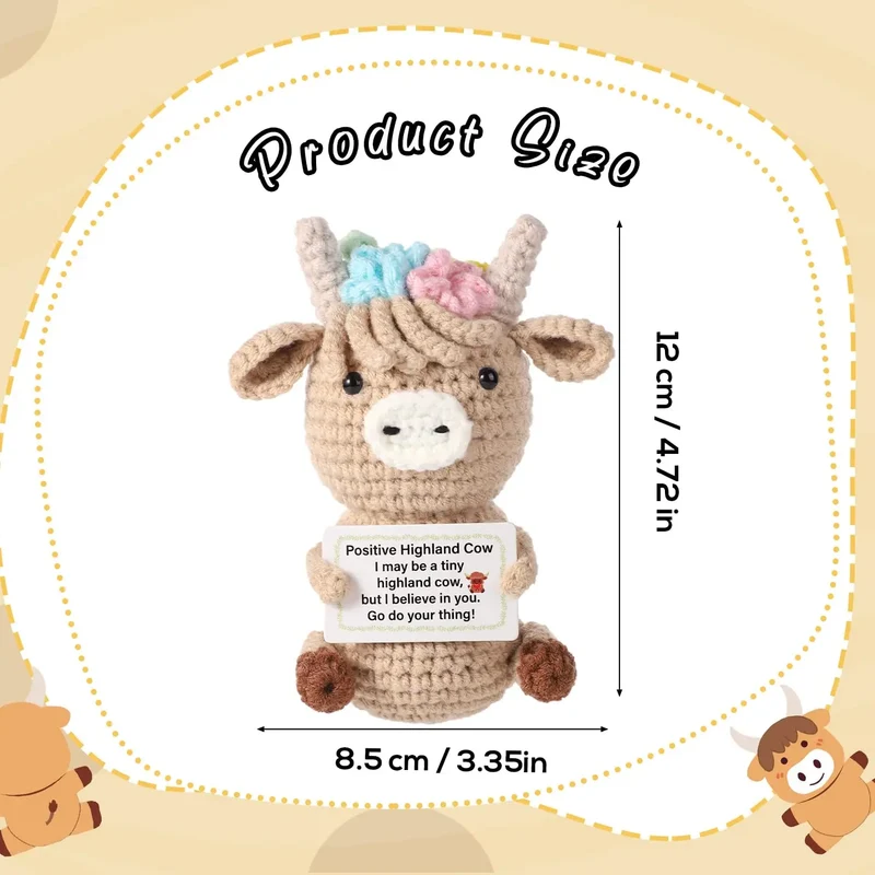 Knitted Highland Cow Crochet Doll with Inspirational Card