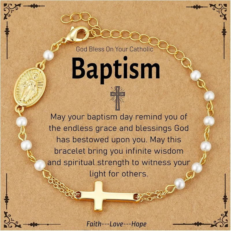 Pearl Rosary Cross Bracelet