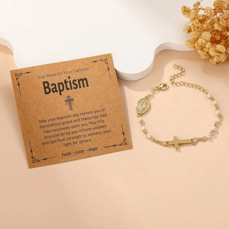 Pearl Rosary Cross Bracelet