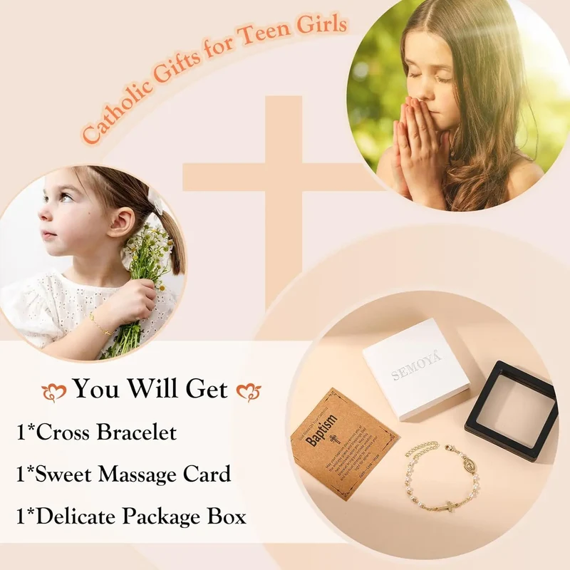 Pearl Rosary Cross Bracelet