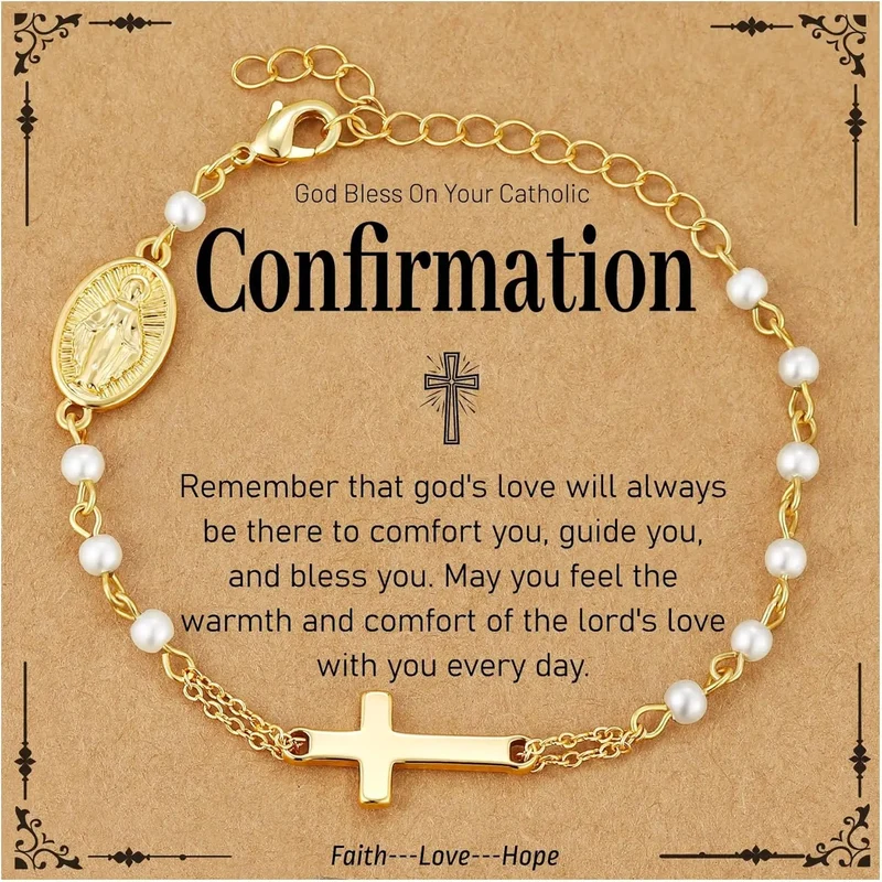 Pearl Rosary Cross Bracelet