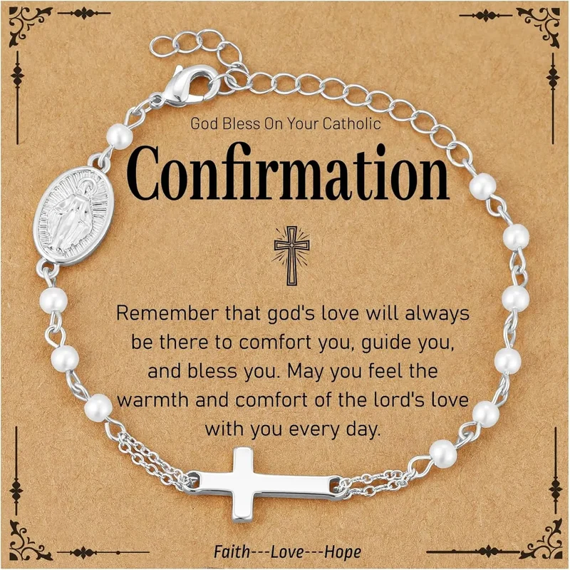 Pearl Rosary Cross Bracelet