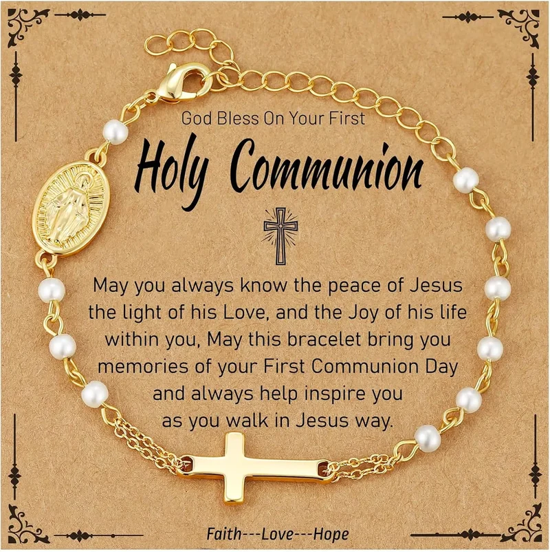 Pearl Rosary Cross Bracelet