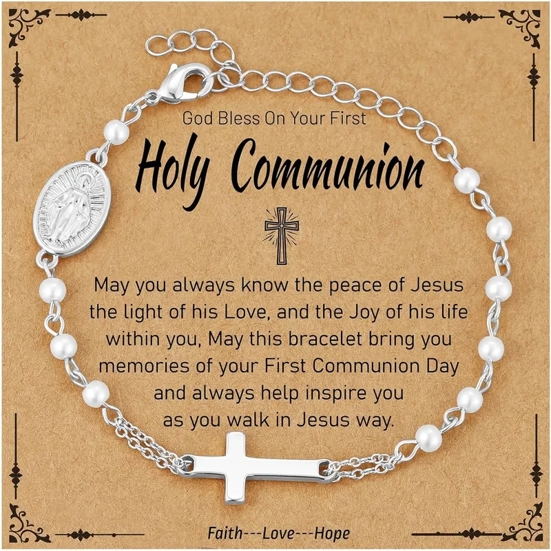 Pearl Rosary Cross Bracelet
