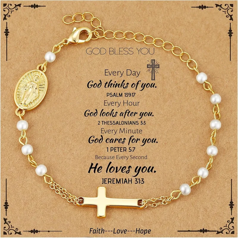 Pearl Rosary Cross Bracelet