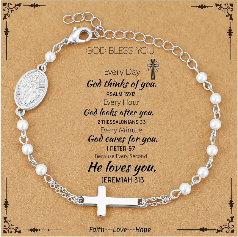 Pearl Rosary Cross Bracelet