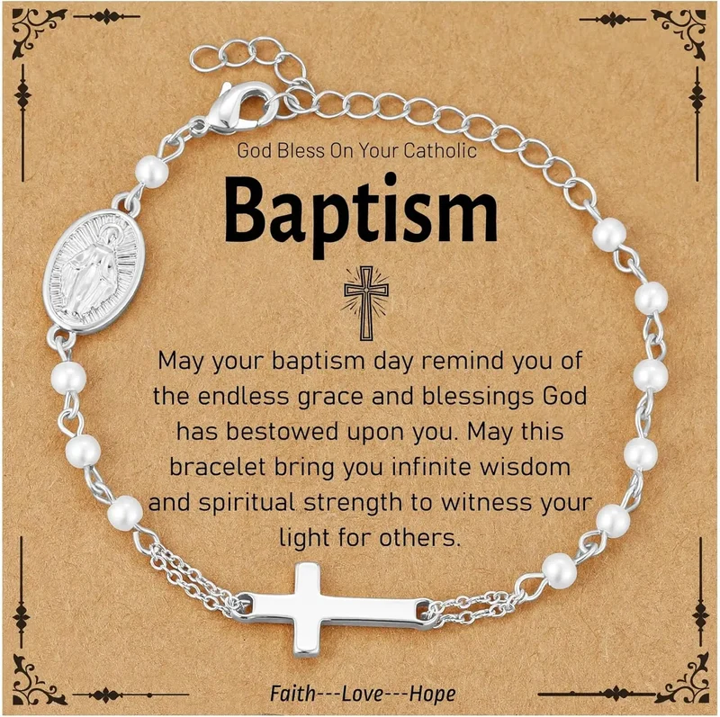Pearl Rosary Cross Bracelet