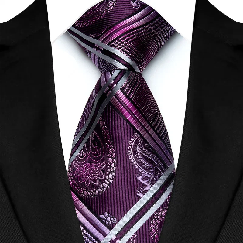 Luxury Mens Necktie Purple Color Stripes, Floral and Plaid Designs