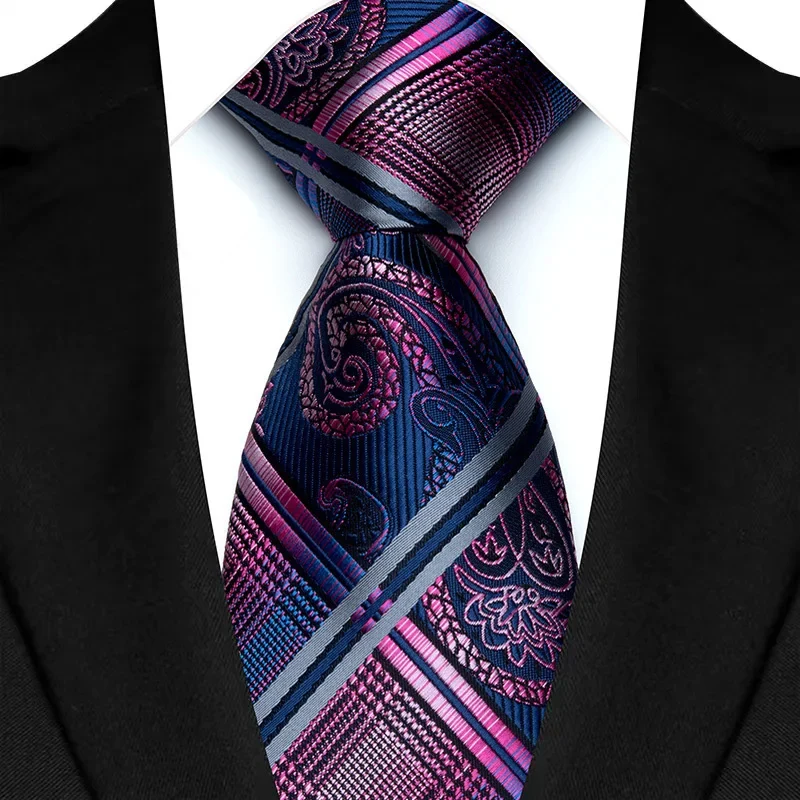 Luxury Mens Necktie Purple Color Stripes, Floral and Plaid Designs