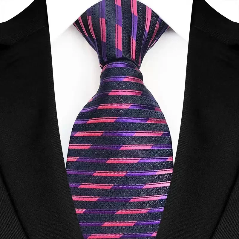 Luxury Mens Necktie Purple Color Stripes, Floral and Plaid Designs