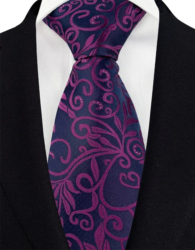 Luxury Mens Necktie Purple Color Stripes, Floral and Plaid Designs