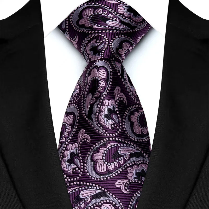 Luxury Mens Necktie Purple Color Stripes, Floral and Plaid Designs