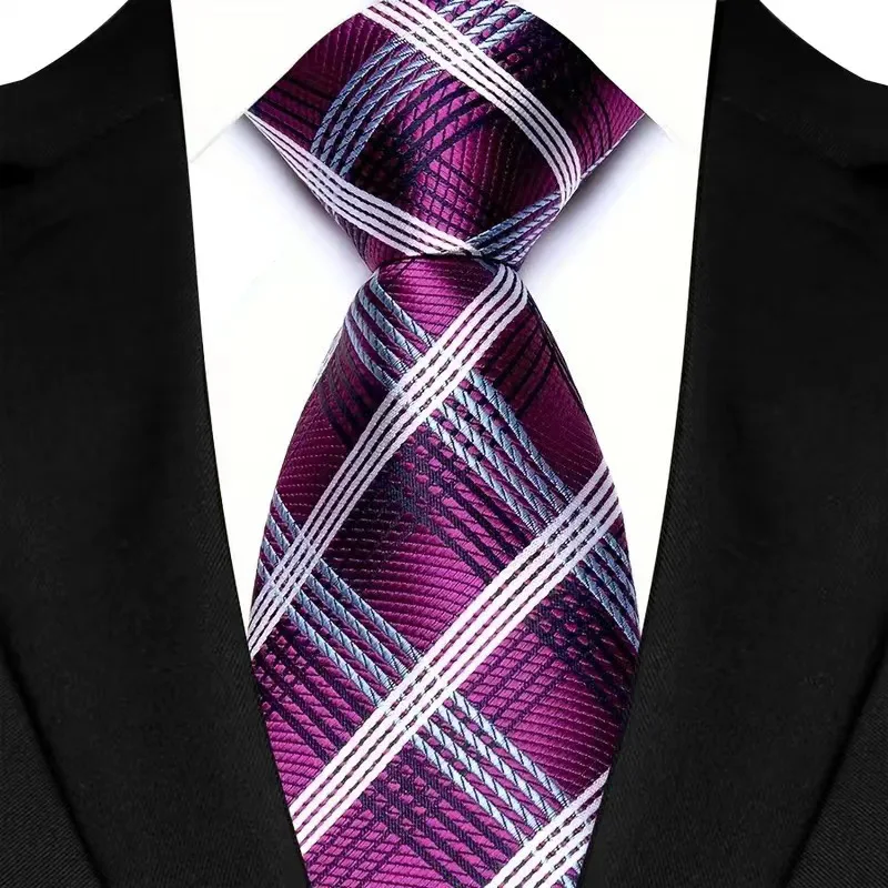Luxury Mens Necktie Purple Color Stripes, Floral and Plaid Designs