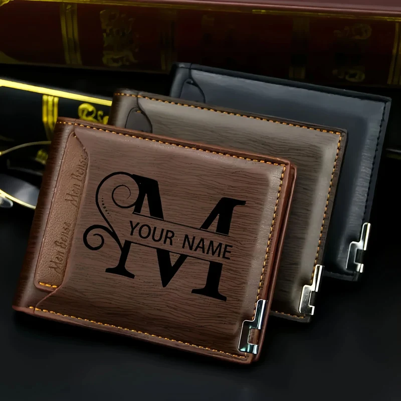 Men’s Custom Engraved Initials Leather Wallet