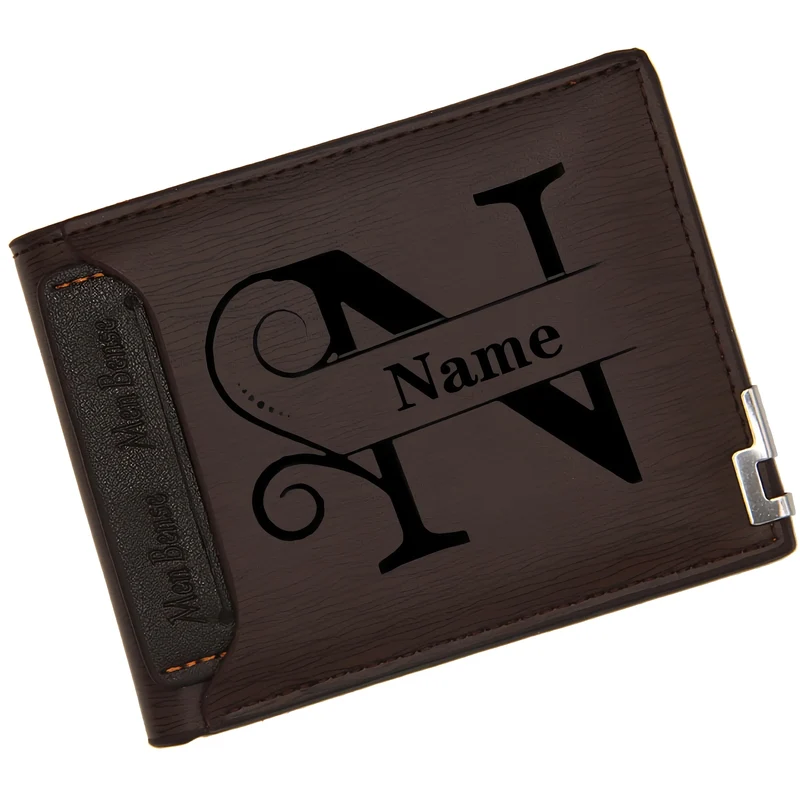 Men’s Custom Engraved Initials Leather Wallet