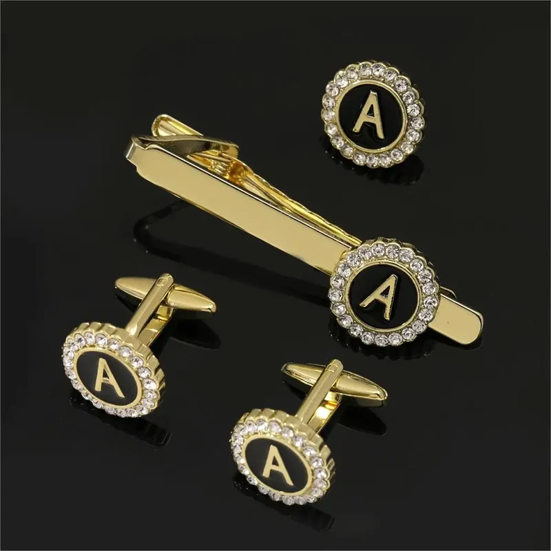 1 Set Of A-B-Z Letters Capital Initial Cufflinks And Tie Clip Jewelry for Men