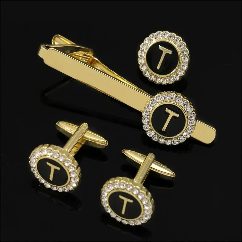 1 Set Of A-B-Z Letters Capital Initial Cufflinks And Tie Clip Jewelry for Men