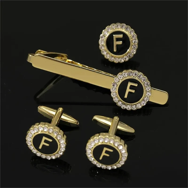 1 Set Of A-B-Z Letters Capital Initial Cufflinks And Tie Clip Jewelry for Men