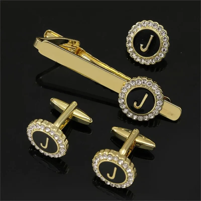 1 Set Of A-B-Z Letters Capital Initial Cufflinks And Tie Clip Jewelry for Men