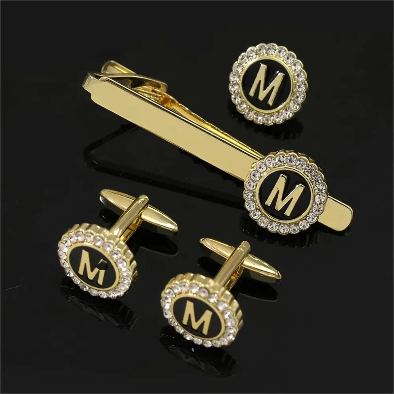 1 Set Of A-B-Z Letters Capital Initial Cufflinks And Tie Clip Jewelry for Men