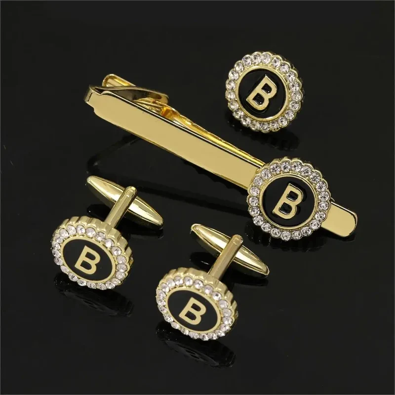 1 Set Of A-B-Z Letters Capital Initial Cufflinks And Tie Clip Jewelry for Men