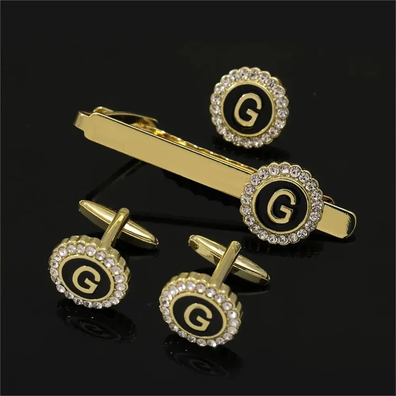 1 Set Of A-B-Z Letters Capital Initial Cufflinks And Tie Clip Jewelry for Men