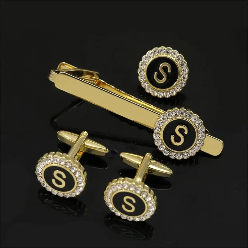 1 Set Of A-B-Z Letters Capital Initial Cufflinks And Tie Clip Jewelry for Men
