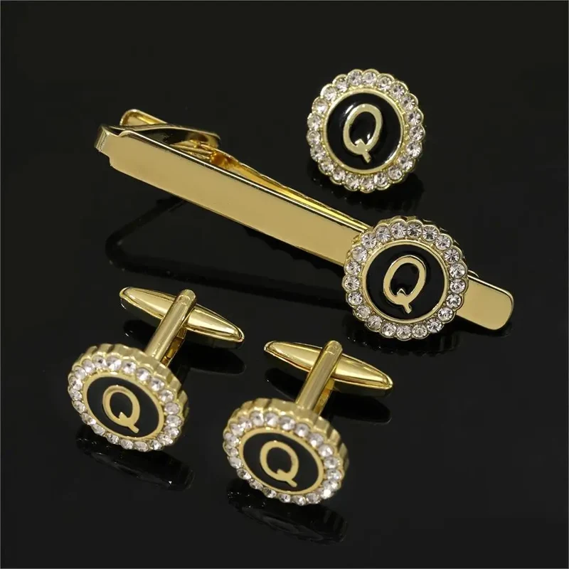 1 Set Of A-B-Z Letters Capital Initial Cufflinks And Tie Clip Jewelry for Men
