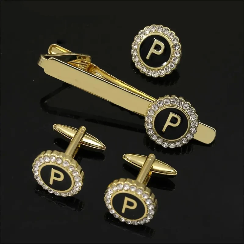 1 Set Of A-B-Z Letters Capital Initial Cufflinks And Tie Clip Jewelry for Men