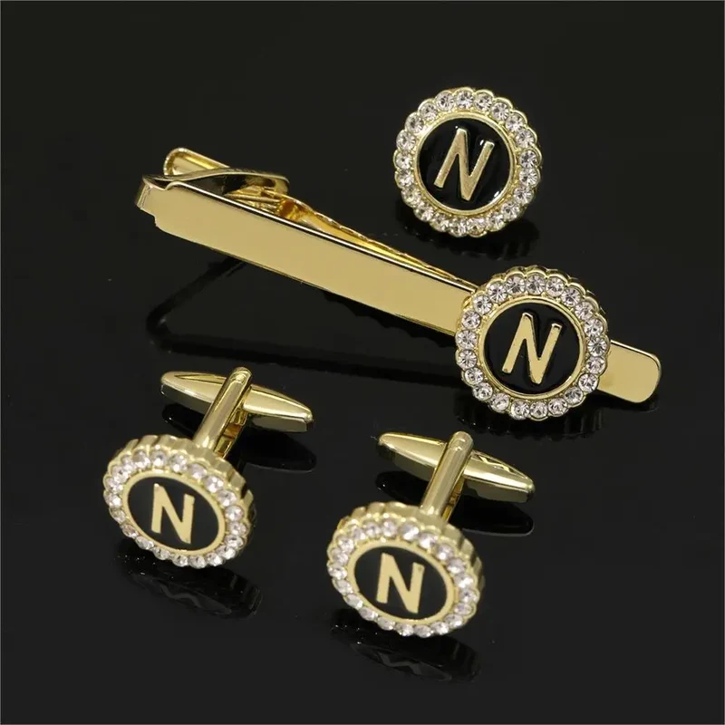 1 Set Of A-B-Z Letters Capital Initial Cufflinks And Tie Clip Jewelry for Men