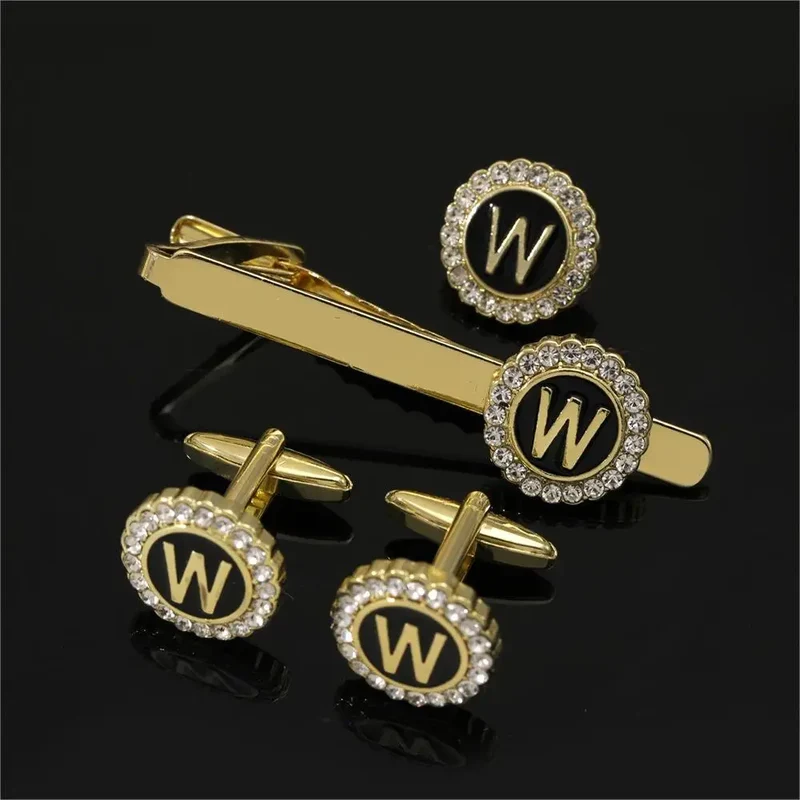 1 Set Of A-B-Z Letters Capital Initial Cufflinks And Tie Clip Jewelry for Men