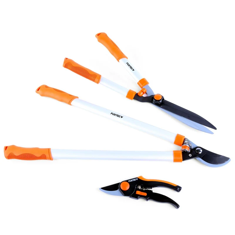 Set de 3 sécateurs de jardin premium - FUXTEC FX-SPS3 - à main, pour branches, pour haies