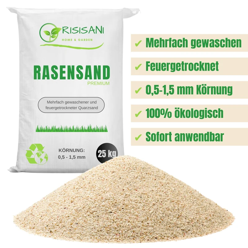 RISISANI Premium Sable pour gazon 25 kg | Sable de quartz avec granulométrie 0,5-1,5 mm